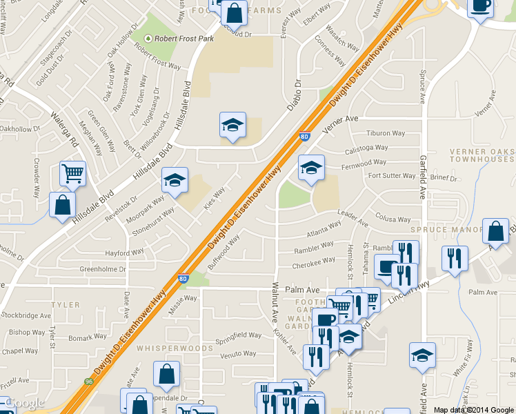 map of restaurants, bars, coffee shops, grocery stores, and more near 5032 Fletcher Court in Sacramento