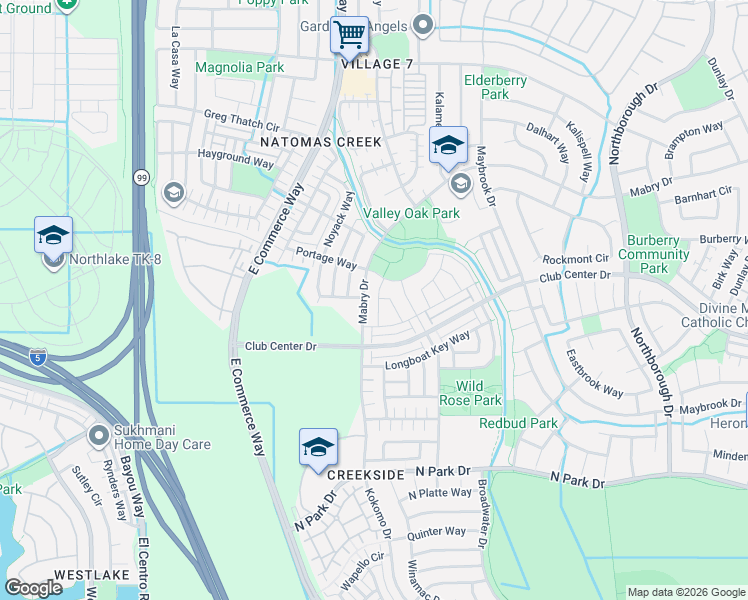 map of restaurants, bars, coffee shops, grocery stores, and more near 5337 York Harbor Way in Sacramento