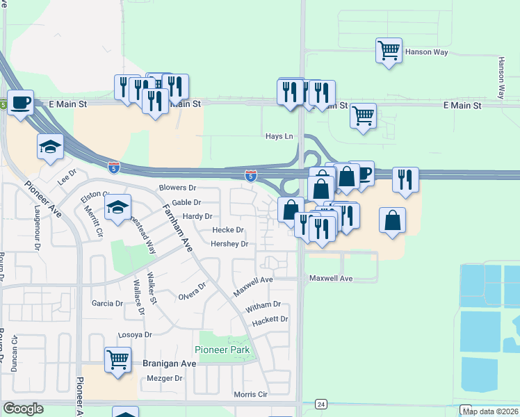 map of restaurants, bars, coffee shops, grocery stores, and more near 1949 Vaca Court in Woodland