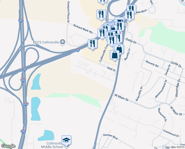 map of restaurants, bars, coffee shops, grocery stores, and more near 41 Bellevue Drive in Collinsville