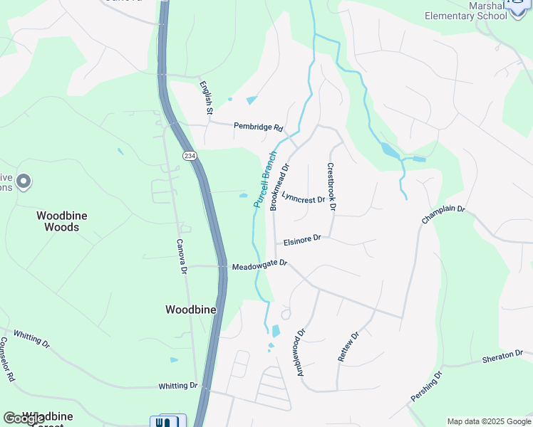map of restaurants, bars, coffee shops, grocery stores, and more near 13076 Brookmead Drive in Manassas
