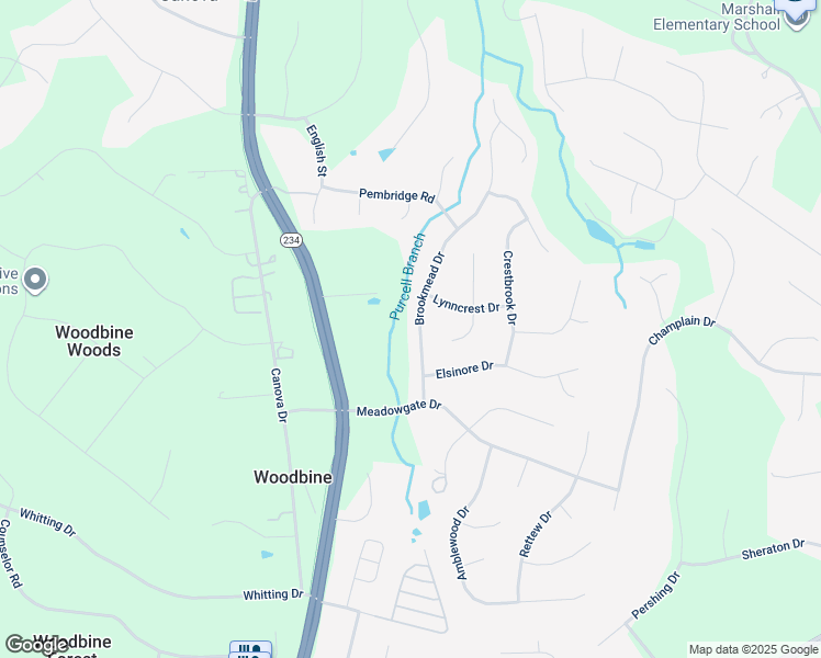 map of restaurants, bars, coffee shops, grocery stores, and more near 13076 Brookmead Drive in Manassas