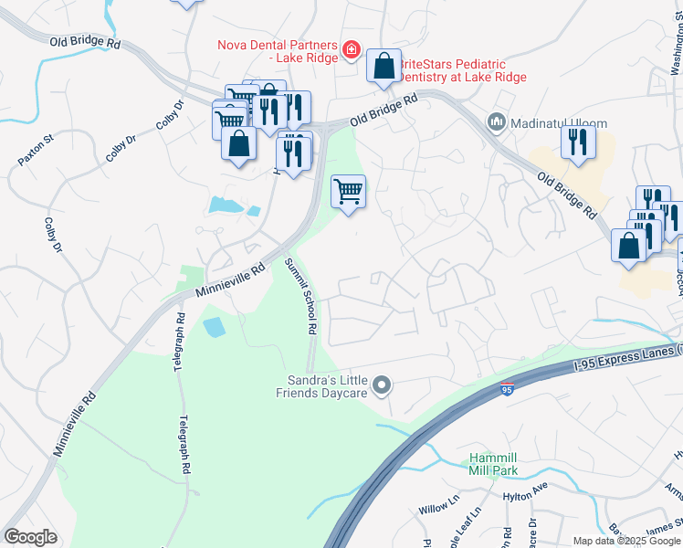map of restaurants, bars, coffee shops, grocery stores, and more near 12062 Mouser Place in Woodbridge