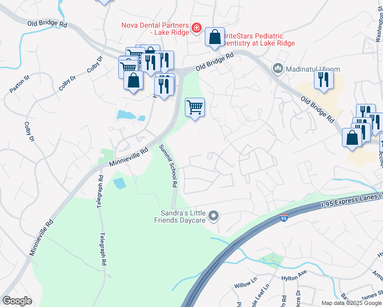 map of restaurants, bars, coffee shops, grocery stores, and more near 12062 Mouser Place in Woodbridge