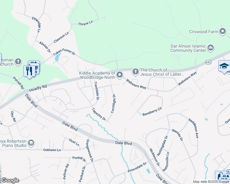 map of restaurants, bars, coffee shops, grocery stores, and more near 12967 Torchlight Drive in Woodbridge