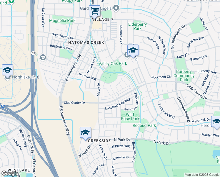 map of restaurants, bars, coffee shops, grocery stores, and more near 3015 Bowden Square Way in Sacramento