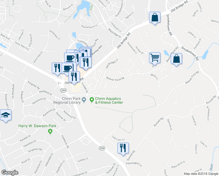 map of restaurants, bars, coffee shops, grocery stores, and more near 12948 Augustus Court in Woodbridge