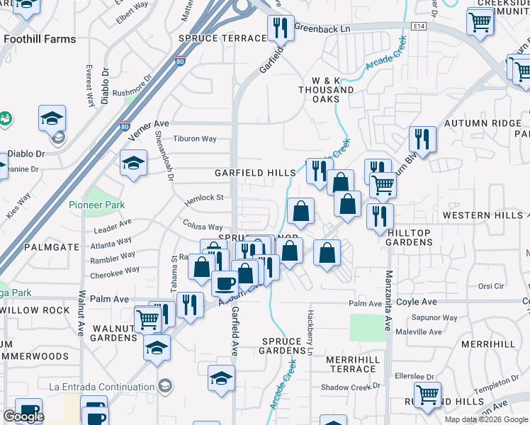 map of restaurants, bars, coffee shops, grocery stores, and more near 5533 Keoncrest Circle in Sacramento