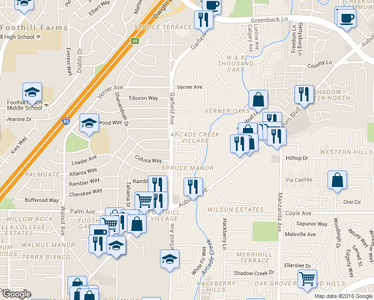 map of restaurants, bars, coffee shops, grocery stores, and more near 5533 Keoncrest Circle in Sacramento