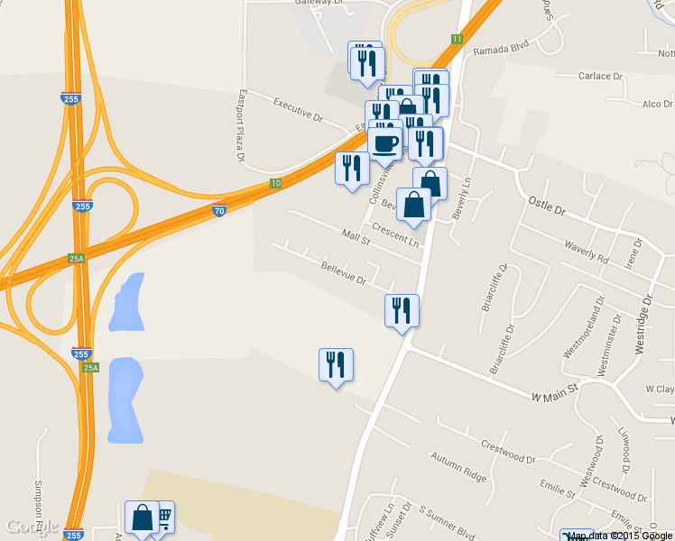 map of restaurants, bars, coffee shops, grocery stores, and more near 52 Bellevue Drive in Collinsville