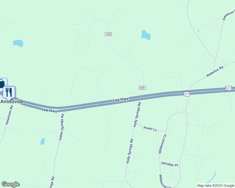 map of restaurants, bars, coffee shops, grocery stores, and more near 14951 Lee Highway in Amissville