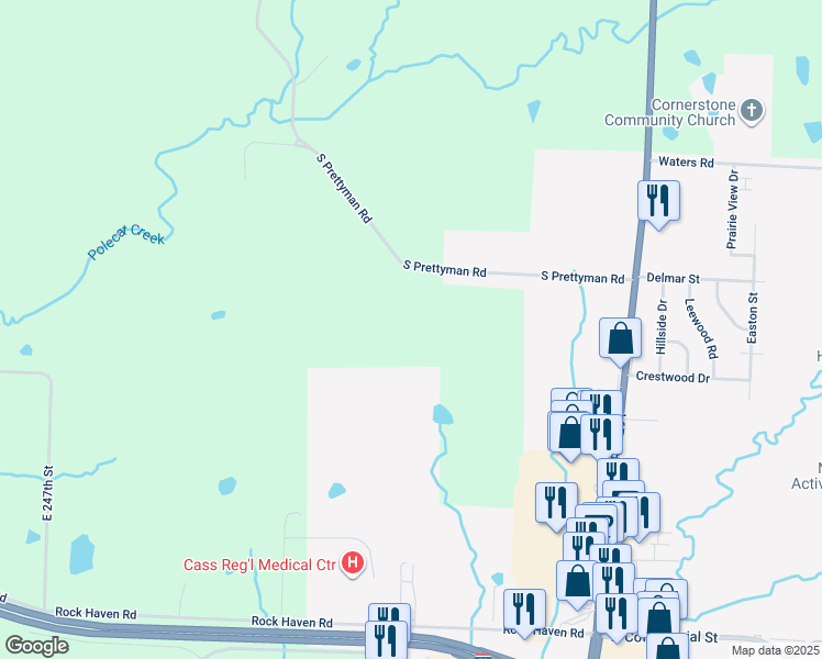 map of restaurants, bars, coffee shops, grocery stores, and more near in Harrisonville