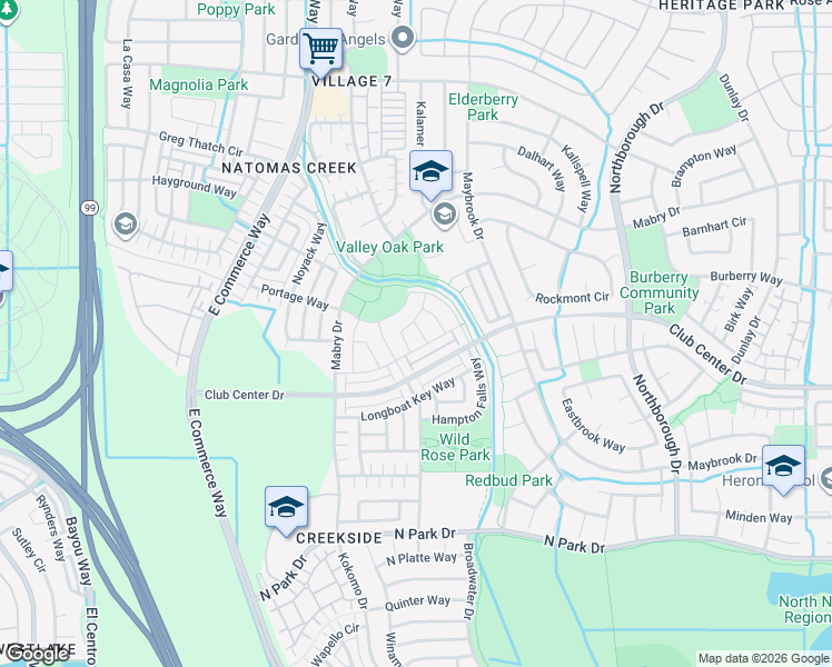 map of restaurants, bars, coffee shops, grocery stores, and more near 5381 Trysail Way in Sacramento