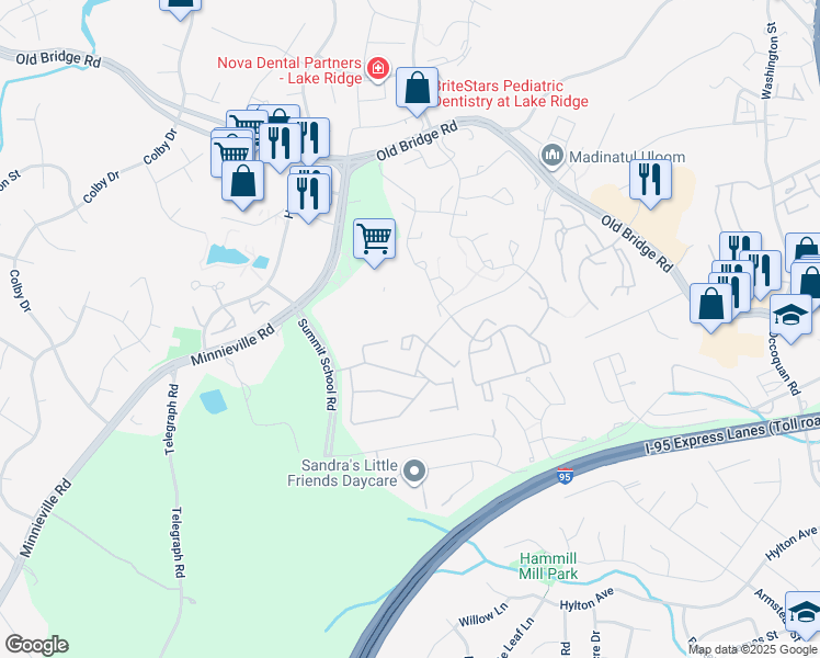 map of restaurants, bars, coffee shops, grocery stores, and more near 2024 Stargrass Court in Woodbridge