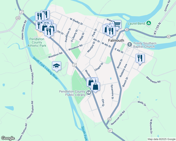 map of restaurants, bars, coffee shops, grocery stores, and more near 709 Earle Avenue in Falmouth