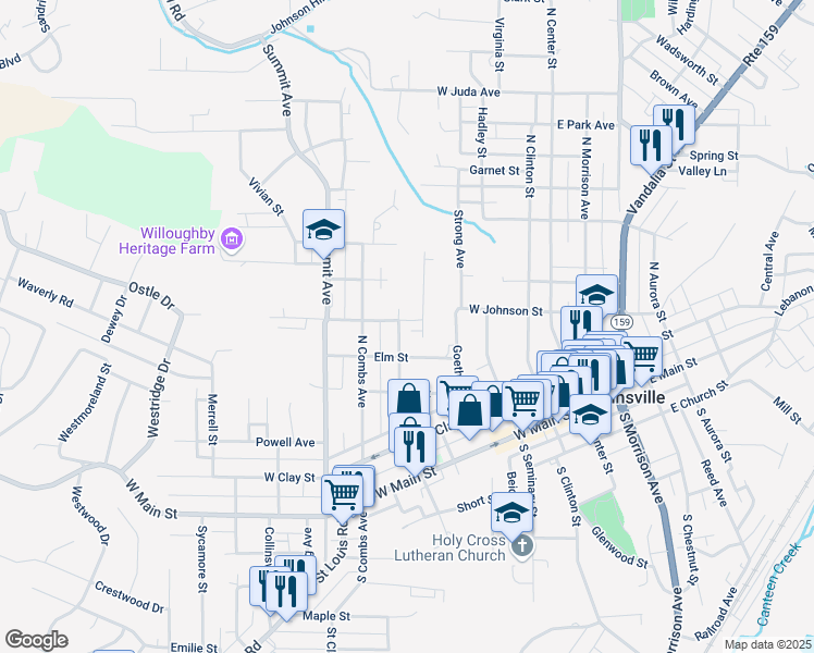 map of restaurants, bars, coffee shops, grocery stores, and more near 507 North Guernsey Street in Collinsville