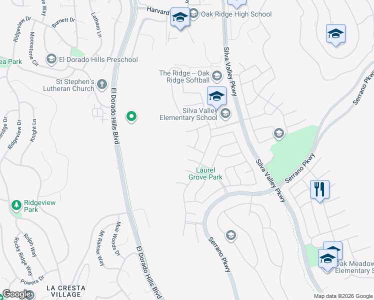 map of restaurants, bars, coffee shops, grocery stores, and more near 6032 Ladero Way in El Dorado Hills