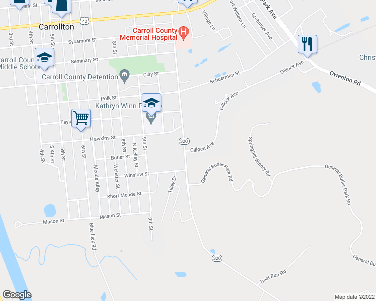 map of restaurants, bars, coffee shops, grocery stores, and more near 1106 Gillock Avenue in Carrollton