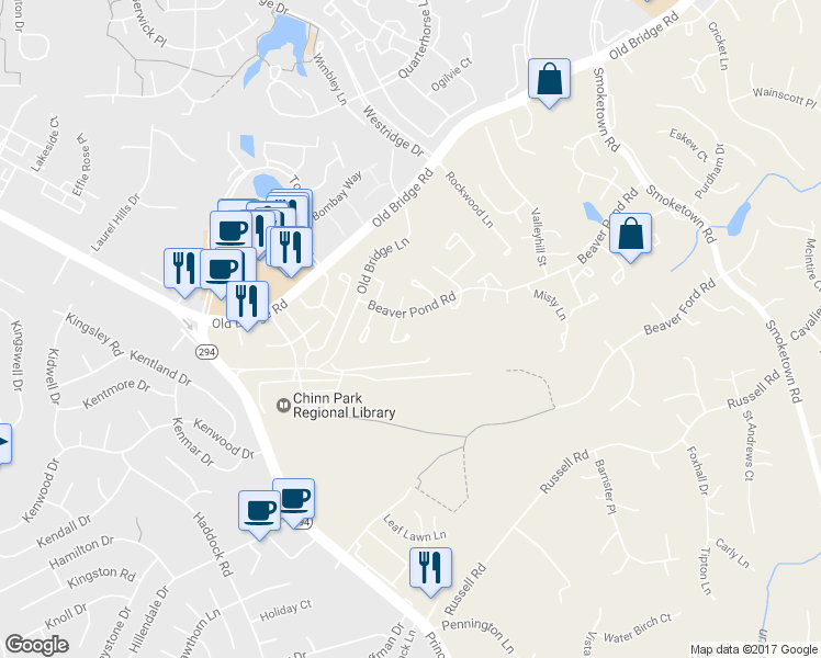 map of restaurants, bars, coffee shops, grocery stores, and more near 13000 Augustus Court in Woodbridge