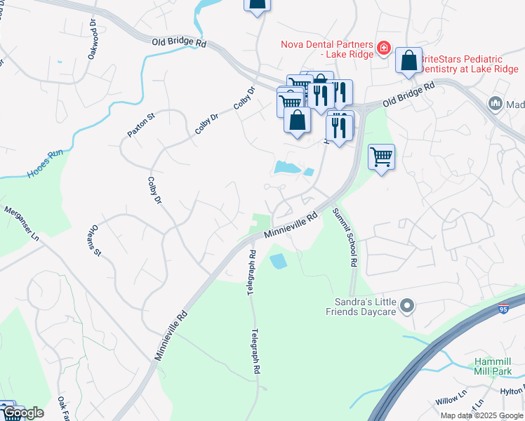 map of restaurants, bars, coffee shops, grocery stores, and more near 12862 Mill House Court in Woodbridge