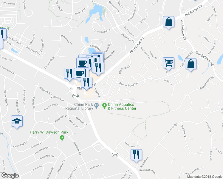 map of restaurants, bars, coffee shops, grocery stores, and more near 4059 Cressida Place in Woodbridge