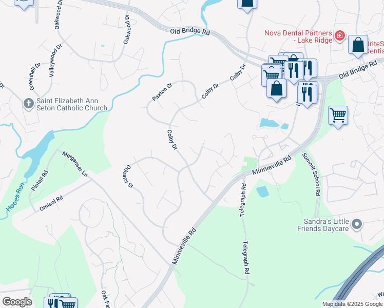 map of restaurants, bars, coffee shops, grocery stores, and more near 2502 Dover Court in Woodbridge