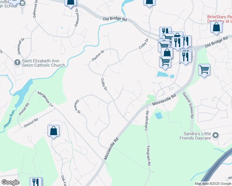 map of restaurants, bars, coffee shops, grocery stores, and more near 2502 Dover Court in Woodbridge