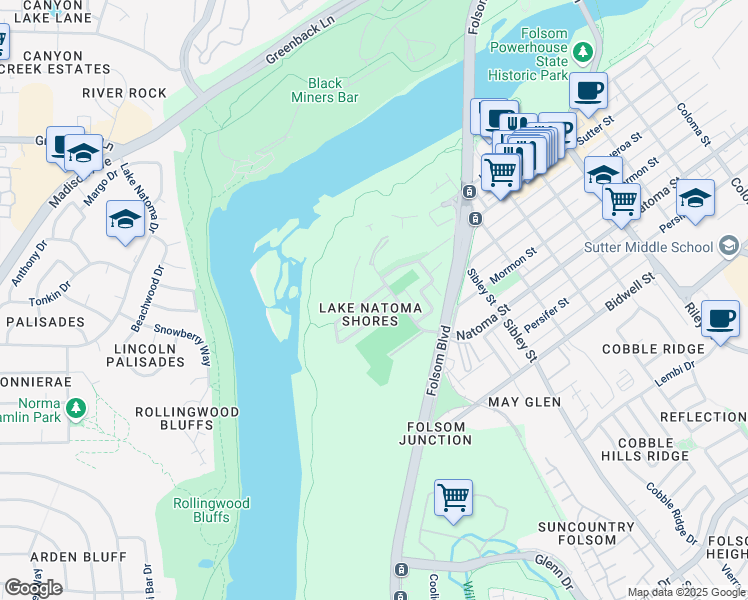 map of restaurants, bars, coffee shops, grocery stores, and more near 1309 Young Wo Circle in Folsom