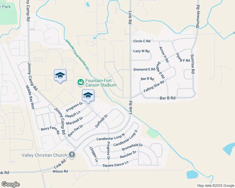 map of restaurants, bars, coffee shops, grocery stores, and more near 11040 Falling Star Road in Fountain