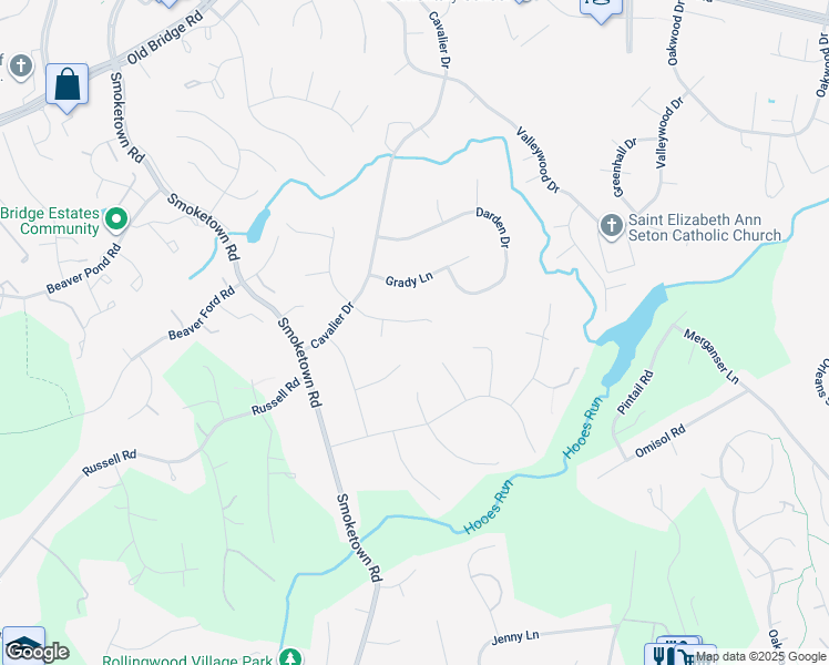 map of restaurants, bars, coffee shops, grocery stores, and more near 12582 McIntire Drive in Woodbridge