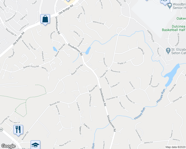 map of restaurants, bars, coffee shops, grocery stores, and more near 12986 Smoketown Rd in Woodbridge