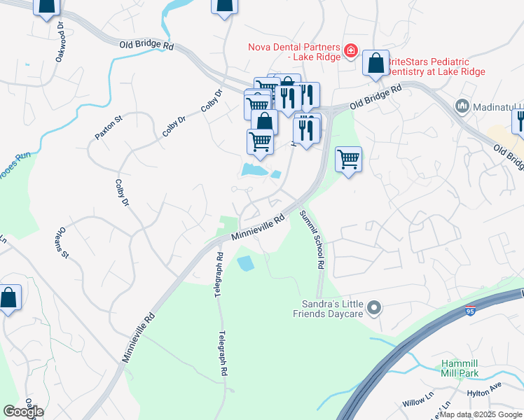 map of restaurants, bars, coffee shops, grocery stores, and more near 2257 Wheel Cog Place in Woodbridge
