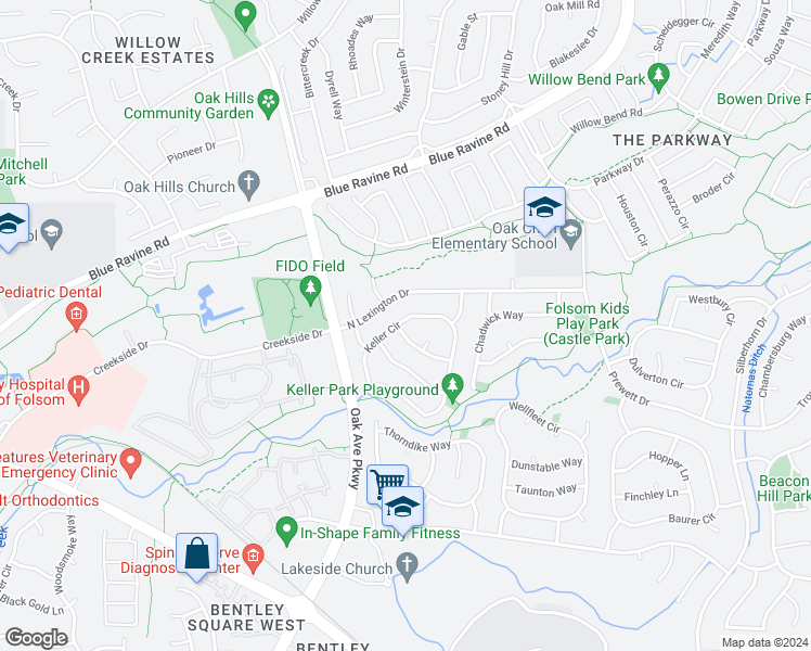 map of restaurants, bars, coffee shops, grocery stores, and more near 132 Cape Cottage Lane in Folsom