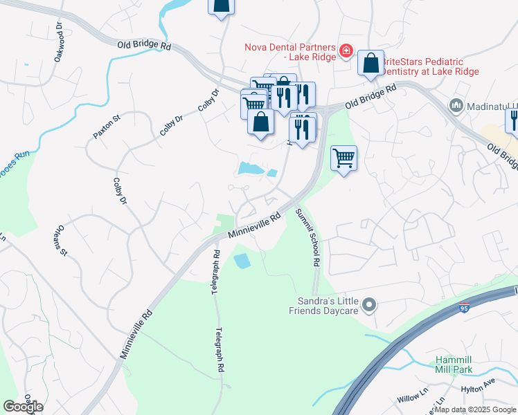 map of restaurants, bars, coffee shops, grocery stores, and more near 2257 Wheel Cog Place in Woodbridge