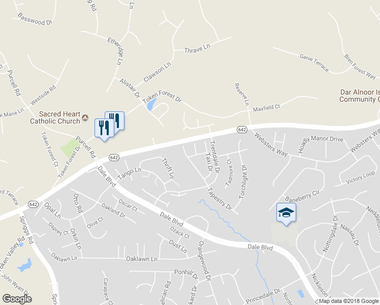 map of restaurants, bars, coffee shops, grocery stores, and more near 6080 Ticket Way in Woodbridge