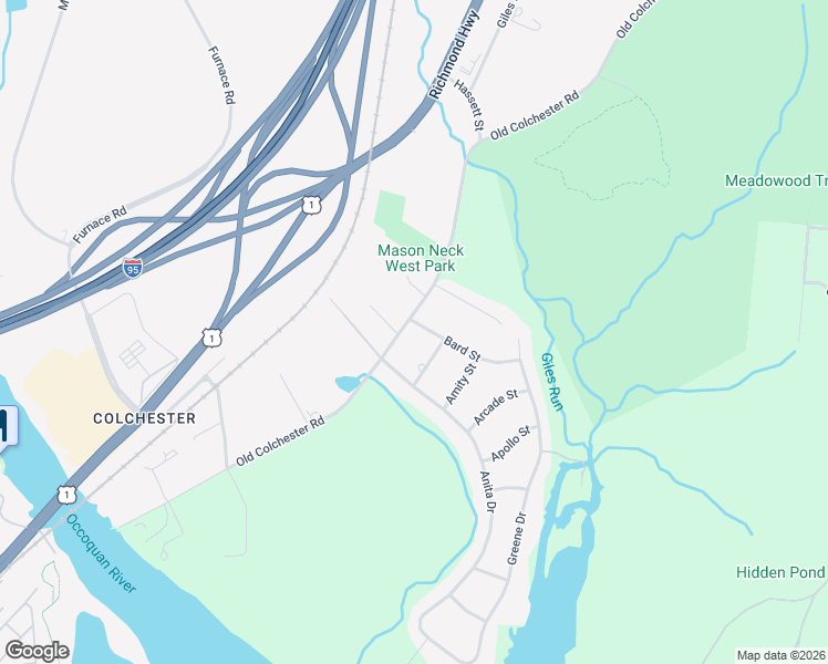map of restaurants, bars, coffee shops, grocery stores, and more near 8139 Bard Street in Lorton