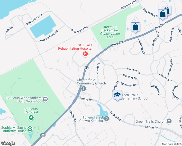 map of restaurants, bars, coffee shops, grocery stores, and more near 356 Brunhaven Court in Chesterfield