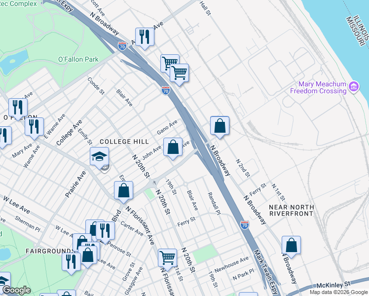map of restaurants, bars, coffee shops, grocery stores, and more near 4618 Von Phul Street in St. Louis