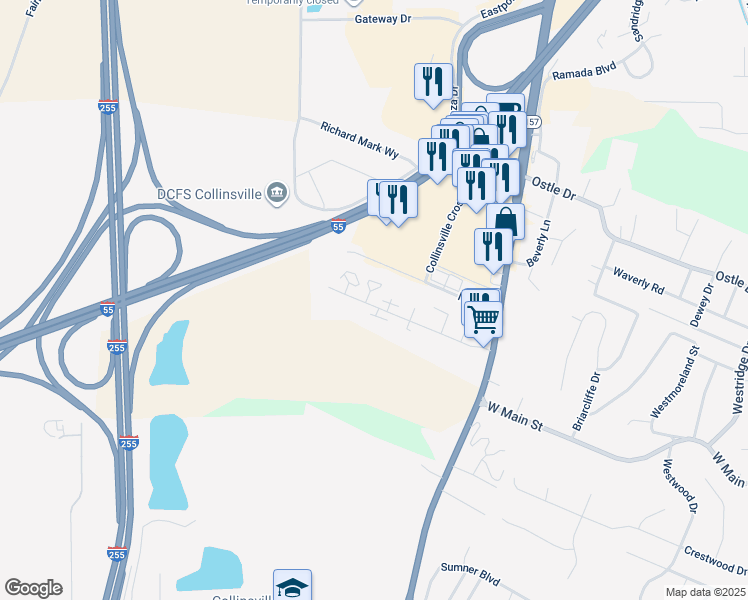 map of restaurants, bars, coffee shops, grocery stores, and more near 35 Marcia Court in Collinsville