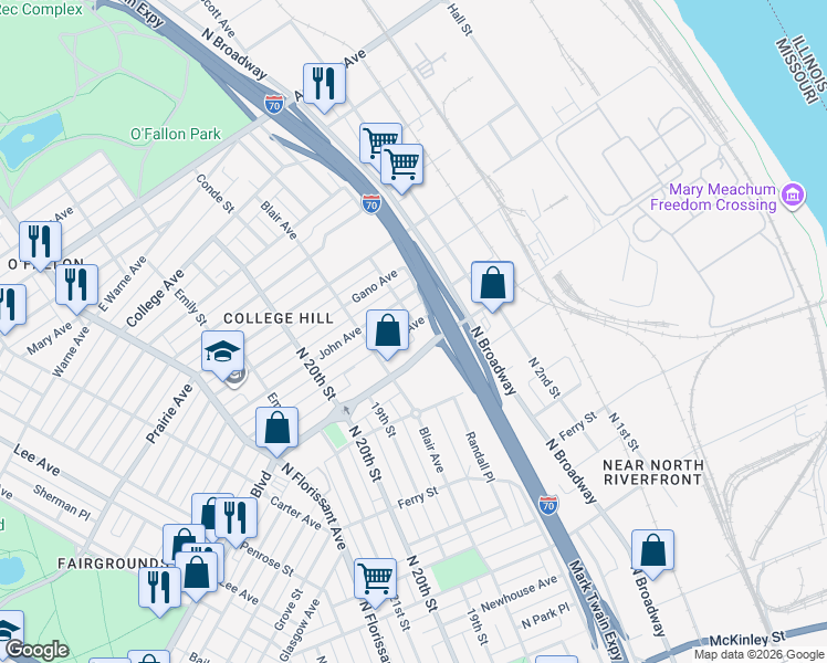 map of restaurants, bars, coffee shops, grocery stores, and more near 4618 Von Phul Street in St. Louis