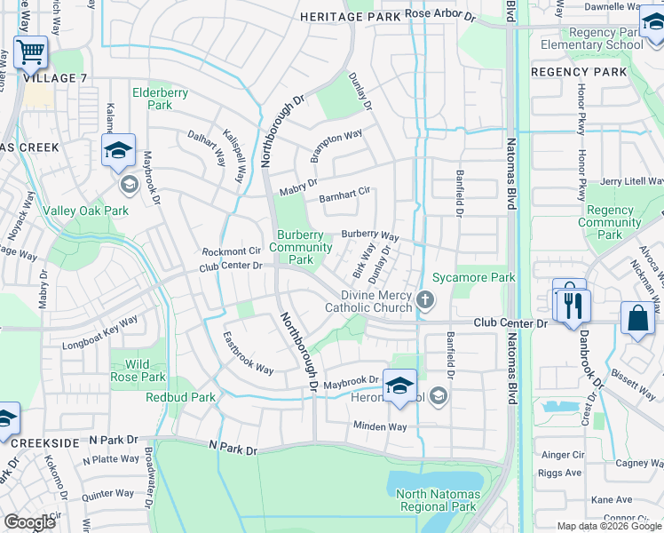 map of restaurants, bars, coffee shops, grocery stores, and more near 5325 Baccus Way in Sacramento