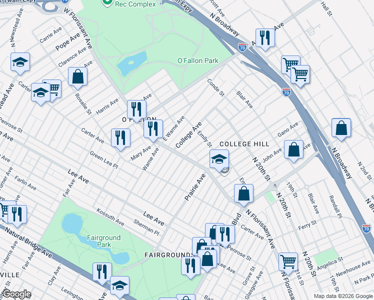 map of restaurants, bars, coffee shops, grocery stores, and more near 2183 Linton Avenue in St. Louis