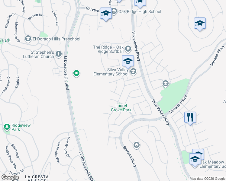 map of restaurants, bars, coffee shops, grocery stores, and more near 6032 Ladero Way in El Dorado Hills