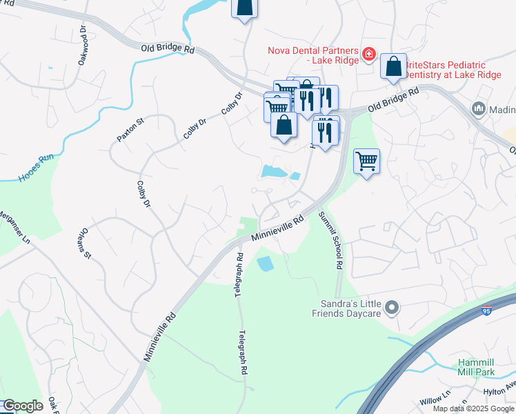 map of restaurants, bars, coffee shops, grocery stores, and more near 12865 Mill House Court in Woodbridge