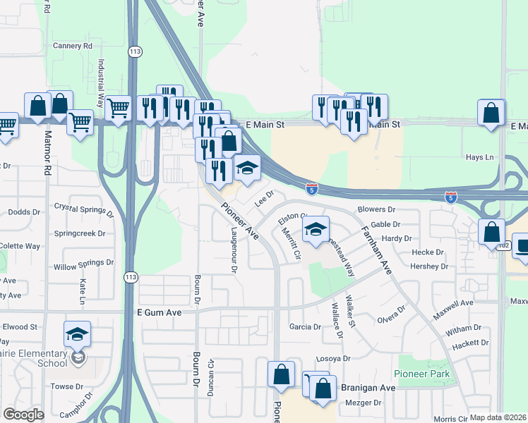 map of restaurants, bars, coffee shops, grocery stores, and more near 1723 Farnham Avenue in Woodland