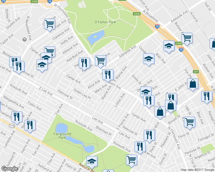 map of restaurants, bars, coffee shops, grocery stores, and more near 4000 West Florissant Avenue in St. Louis