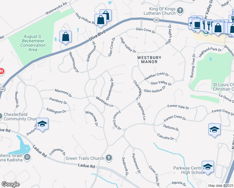 map of restaurants, bars, coffee shops, grocery stores, and more near 14318 Aitken Hill Court in Chesterfield