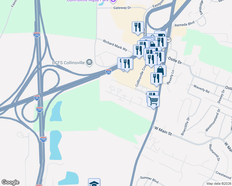 map of restaurants, bars, coffee shops, grocery stores, and more near 52 Bellevue Drive in Collinsville