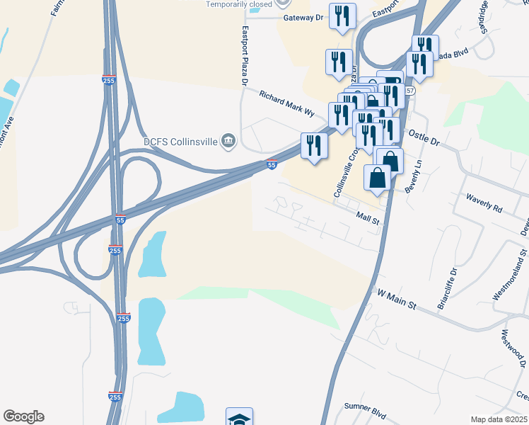 map of restaurants, bars, coffee shops, grocery stores, and more near 67 Bellevue Drive in Collinsville