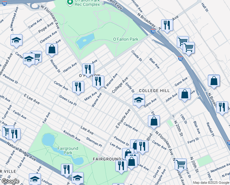 map of restaurants, bars, coffee shops, grocery stores, and more near 2183 Linton Avenue in St. Louis